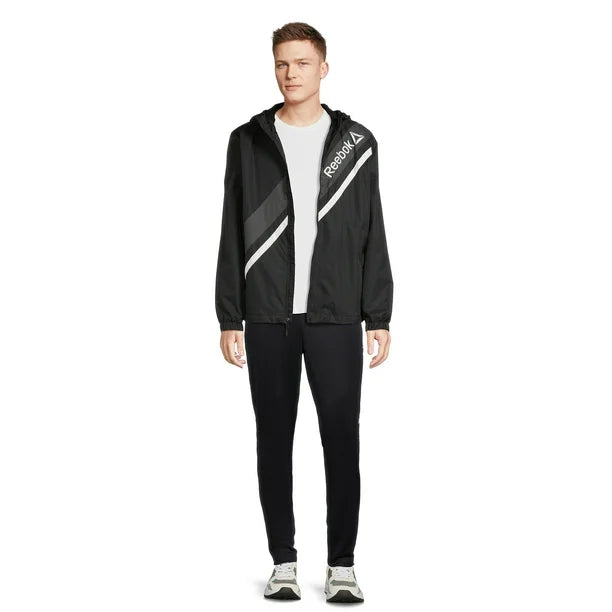 Reebok Men’s Retro Windbreaker Jacket – Black with White Stripes