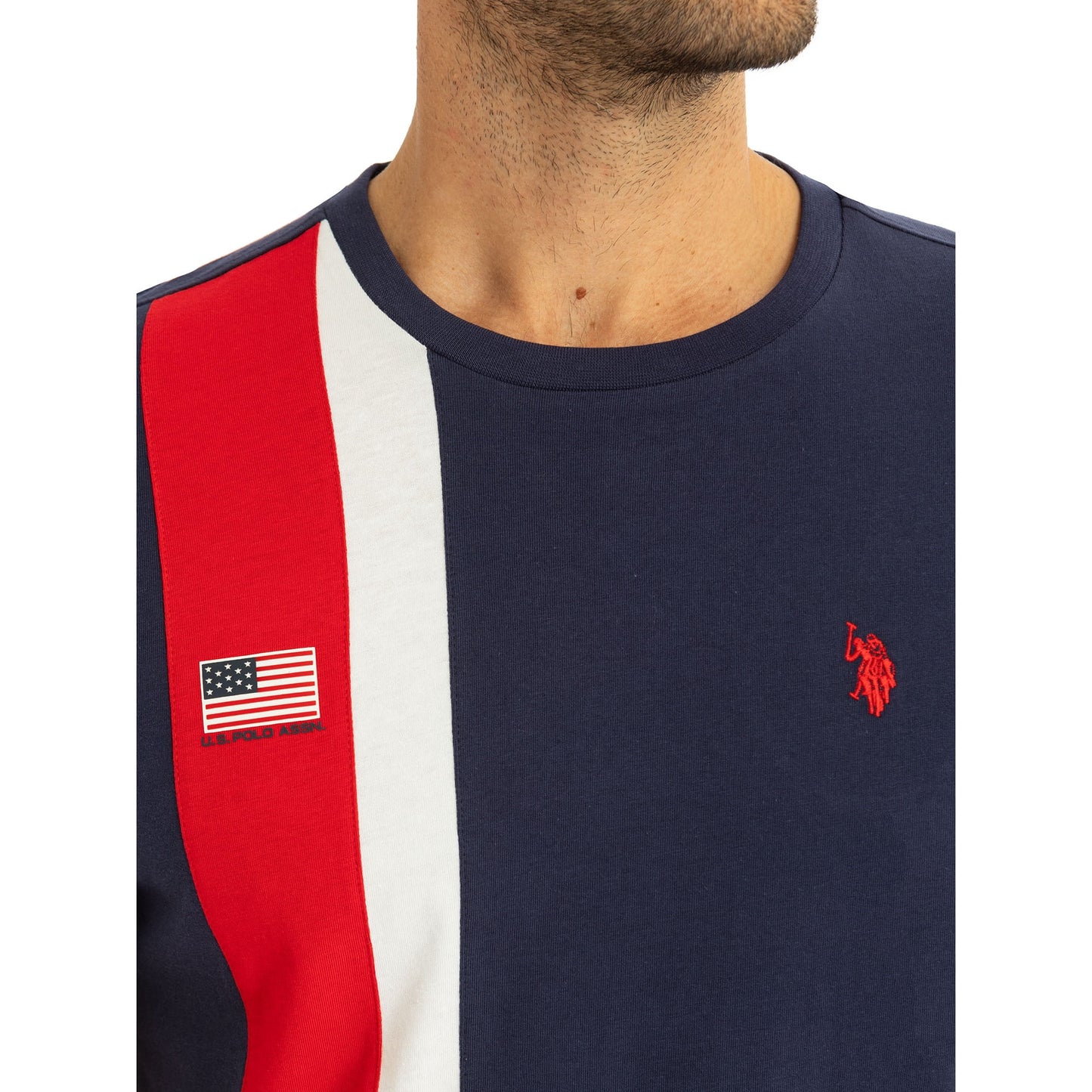 U.S. Polo Assn. Men’s Crew Neck Cotton T-Shirt – Navy with Red & White Stripe