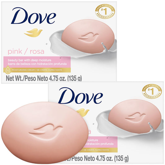 Dove Pink Beauty Bar Soap, Pack of 2 – Moisturizing 3-in-1 Cleanser for Face, Body & Hands, 4.75 oz Each