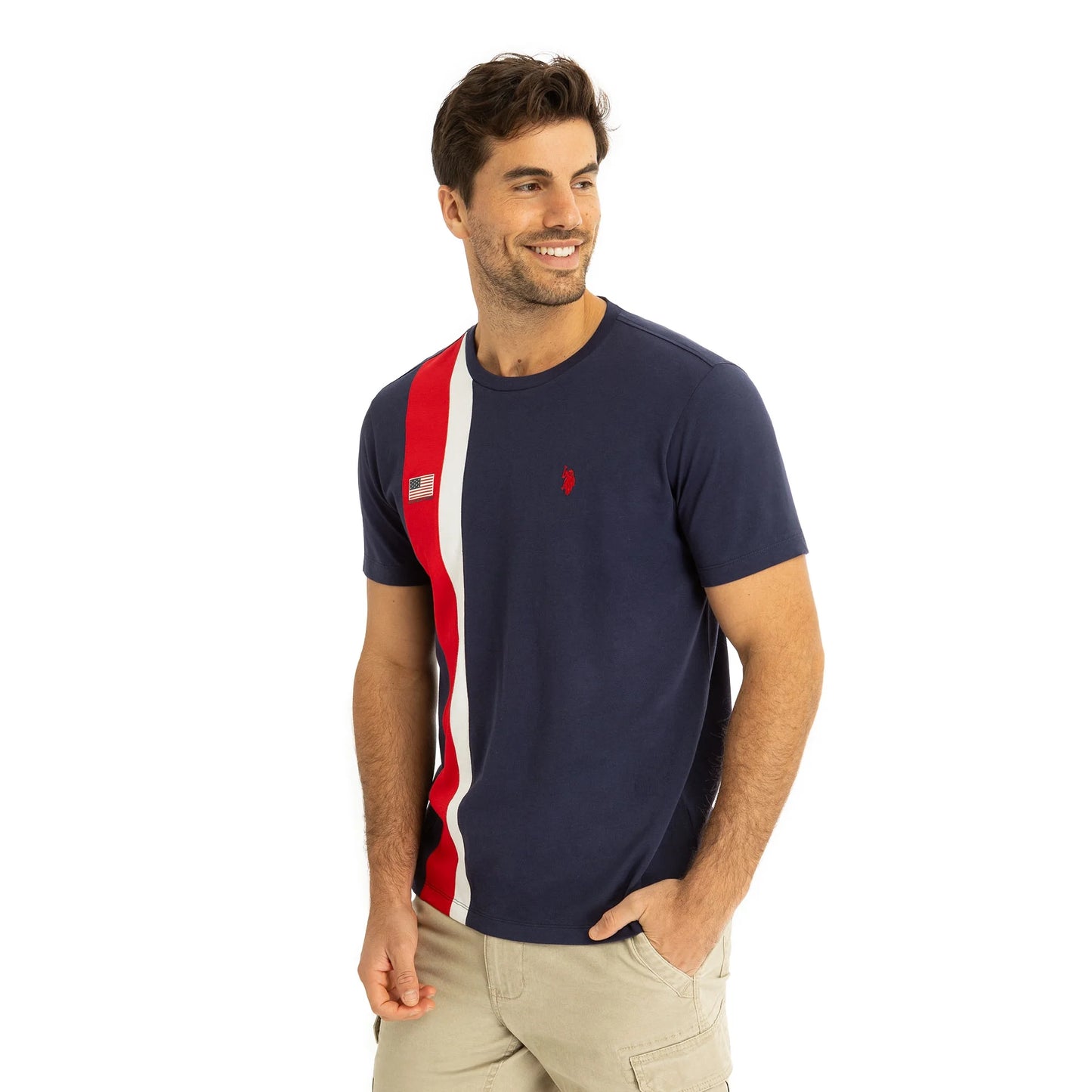 U.S. Polo Assn. Men’s Crew Neck Cotton T-Shirt – Navy with Red & White Stripe