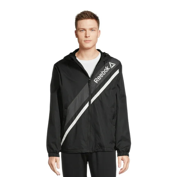 Reebok Men’s Retro Windbreaker Jacket – Black with White Stripes