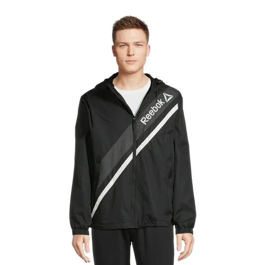Reebok Men’s Retro Windbreaker Jacket – Black with White Stripes
