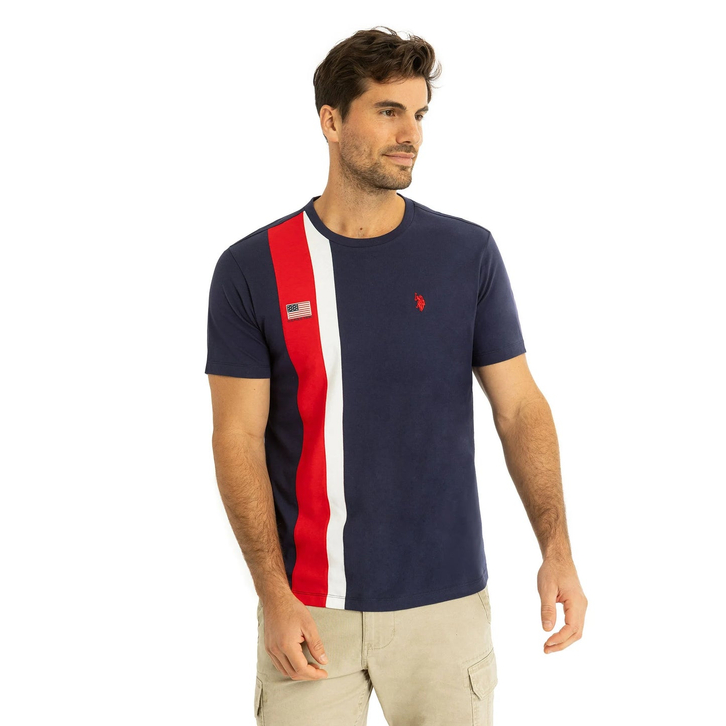 U.S. Polo Assn. Men’s Crew Neck Cotton T-Shirt – Navy with Red & White Stripe